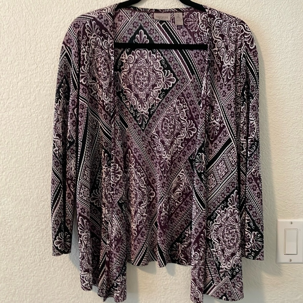 Chico’s Easywear open print cardigan, Medium (Chico’s size 2), 3/4 sleeves